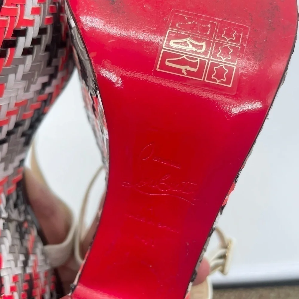Christian Louboutin Rare bella platform sandal white leather strappy tweed 41